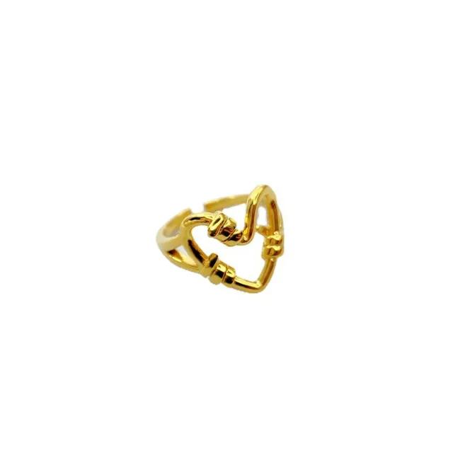 New 18k Gold Plating Golden Hollow Peach Heart Shape Open Ring Female Fashion Japan And South Koreains Index Finger Ring Gift