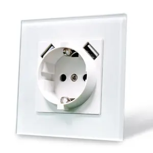 1 Gang German Socket With USB Type A Type C Glass Panel European Standard USB Power Socket