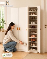 Meuble à chaussures autoportant moderne et peu encombrant, gris et blanc bicolore, grand rangement pour 50 paires de chaussures, chambre, couloir, salle à manger