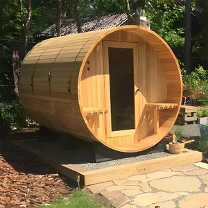 The Latest Canadian Red Cedar 6 Person Outdoor Barrel Steam Sauna Room Pine Panoramic Sauna