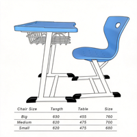 Ensemble table et chaise d'étudiant moderne en plastique avec tiroir à livres et crochet pour sac, bureau inclinable, pieds réglables pour salle de classe et salle de sport
