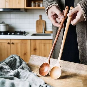 Juego de cucharas de cocina de madera, 2 piezas, mango largo, color sólido, para revolver, utensilios de cocina - Product Image 4