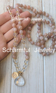 NS190506 Perline Di Cristallo Della Collana Occhio <span class=keywords><strong>Mala</strong></span> Della Collana Annodato <span class=keywords><strong>Mala</strong></span> Meditazione boho sunstone Collana di Perline - Product Image 3
