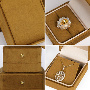 Zebopak Camel Brown Suede Octagon Jewellery <b>Box</b> Set with Ring Necklace Bracelet <b>Christmas</b> Holiday Gift Collection Supplier - Product Image 3