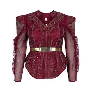 Tradition bâton diamant <span class=keywords><strong>Bazin</strong></span> Robe de soirée de mariage 2 pièces ensemble Polyester hauts jupes Dashiki Ankara Robe tenue africaine pour les femmes - Product Image 6