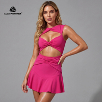 Robe de tennis pour femmes Luckpanther Youth Athletic Wear Fitness rose, coupe ajustée, séchage rapide, découpe torsadée sur le devant