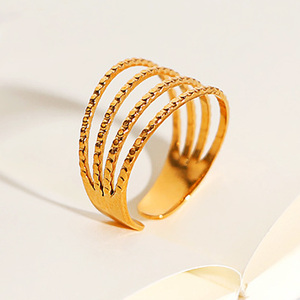 Anillo abierto de acero inoxidable chapado en oro de 18k para mujer y hombre, sortija ajustable, sin manchas, resistente al agua, en forma de V - Product Image 2