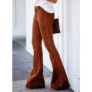 2025 Pantalones vaqueros de cintura alta con parte inferior de campana para mujer, pantalones vaqueros acampanados con estilos transpirables Strenchy con lápiz Cargo - Product Image 2