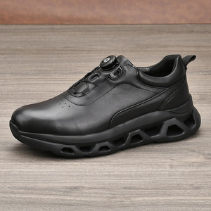 Chaussures de marche pour hommes en cuir véritable, bout rond, respirantes, semelle intermédiaire en EVA, semelle extérieure en caoutchouc, baskets décontractées épaisses pour l'automne - Product Image 3
