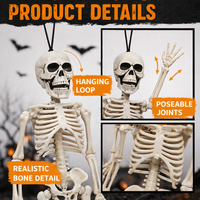 Mini squelette suspendu pour décoration d'Halloween, 30 cm, en plastique, flexible, pour fête, maison hantée