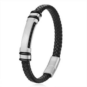 High Quality Personal Engraved Logo <b>Bracelet</b> High <b>Leather</b> Weaving Personalized Stainless Steel <b>Leather</b> <b>Bracelet</b> Men's - Product Image 4