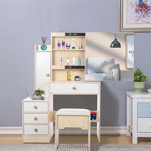 Ensemble de <span class=keywords><strong>coiffeuse</strong></span> moderne <span class=keywords><strong>en</strong></span> <span class=keywords><strong>bois</strong></span> avec miroir coulissant et plusieurs armoires de rangement pour la chambre à coucher ou le salon d'hôtel - Product Image 2
