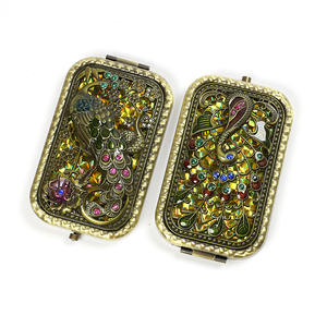 卸売ピーコック長方形メイクアップミラーパレスウィンドハンドルミラーヨーロピアンメタルポータブルポケットレディースギフト - Product Image 3