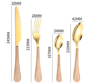 Juego de cubiertos dorados con mango de madera para comida occidental, cuchillo, tenedor y cuchara, para el hogar y restaurante, cuchillo y tenedor para carne - Product Image 6