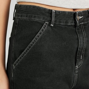 <span class=keywords><strong>Jeans</strong></span> lurus pas badan gaya Vintage wanita, celana <span class=keywords><strong>Jeans</strong></span> kaki lebar Denim polos katun pinggang sedang 100% - Product Image 4