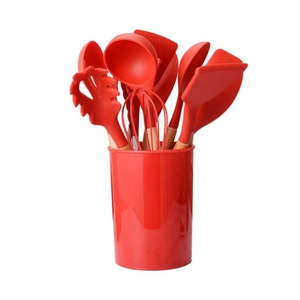 12pcs <b>Kitchen</b> Utensil Set <b>Red</b> Silicone Wooden Spoons Ladle Spatula Eco-Friendly Home Cooking <b>Accessories</b> with Holder - Product Image 6