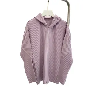 Stylish Women's Pleated Cardigan Hot Ladies Top with Shoulder Pads Zipper Lapel Pleated Hoodie Top Ladies Shirt or Blouse