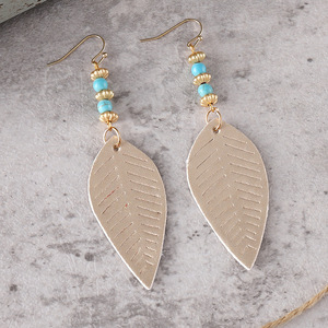 Boucles d'oreilles en similicuir Style national feuille pendentif Turquoise boucles d'oreilles double face pour femmes Uionen 860 - Product Image 2