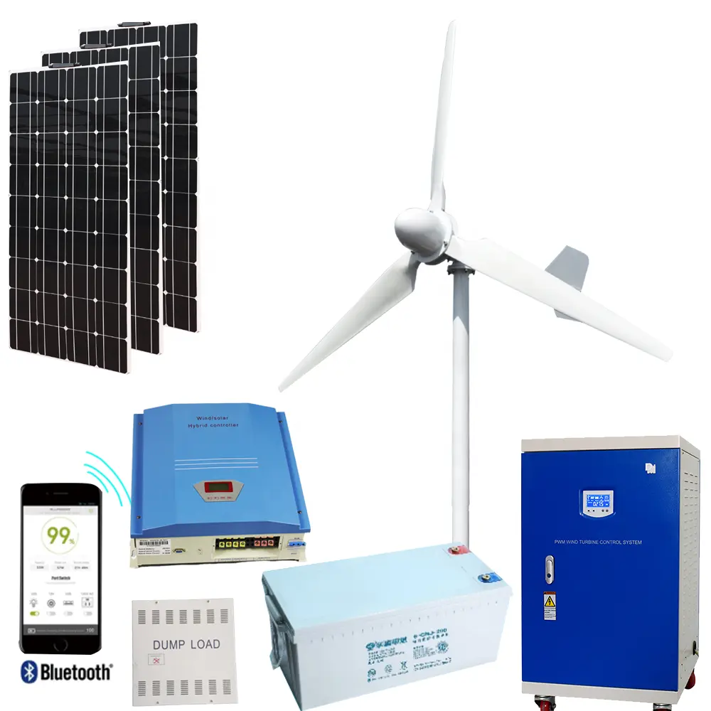 Moulin à vent à énergie solaire, 3kw, 5kw, 10kw, 48v, 96V, 220V, générateur Maglev automatique, contrôleur MPPT sur le système de réseau
