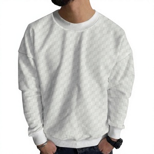 Pull-over en maille unie blanche pour homme, polyester/nylon, respirant, anti-plis, manches classiques, vêtement décontracté d'hiver - Product Image 1