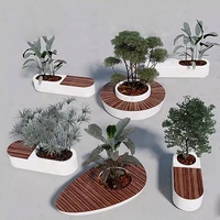 Banc d'attente en bois au design moderne avec pot de fleurs décoratif, siège lounge pour les espaces publics, intérieur et extérieur