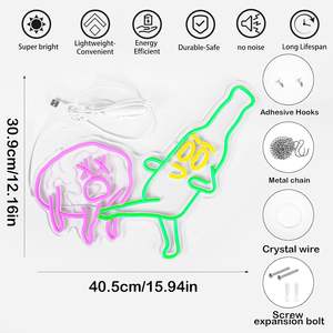 Enseigne au néon de bière de conception libre pour la décoration murale, bouteille de bière à intensité variable donne un coup de pied au cerveau, enseigne au néon drôle de barre - Product Image 2