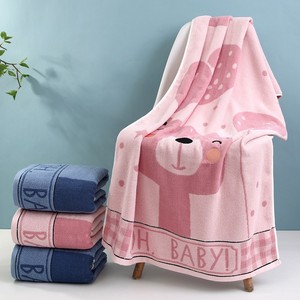 Toalla de Baño para Bebé con Diseño de Oso Teñido con Hilo, 70x140cm, 100% Algodón, Diseño de Dibujos Animados, Suave y Absorbente, Unisex, Azul y Rosa - Product Image 4