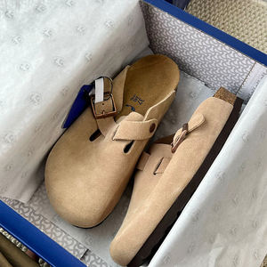 Sandalias Planas de Mujer, Estilo Mula, de Cuero Genuino y Gamuza, con Corcho, para Exteriores, Estilo Hana, Suela Sólida, Guangdong - Product Image 5