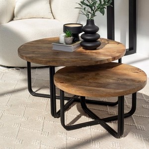 Confortable salon en bois massif chambre à coucher hôtel fabriqué à la main créant un ensemble unique de tables basses gigognes en bois industrielles rondes - Product Image 1