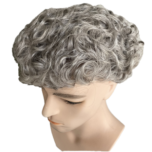 Protesi Capillare <span class=keywords><strong>Uomo</strong></span> HD in Pizzo Francese, Sistema <span class=keywords><strong>di</strong></span> Capelli Grigi Indiani Remy Naturali Ondulati, Densità 100% PU, Sostituzione Protesi Capillare - Product Image 1