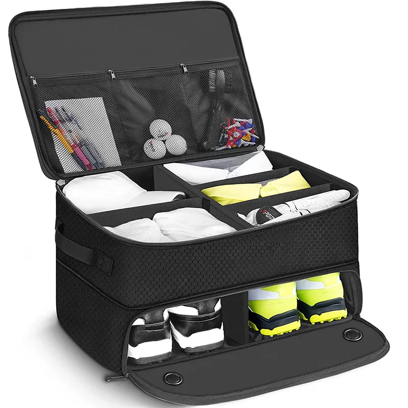 custom Golf Trunk Organizer for Shoes Balls Tees Clothe Durable Golf Trunk Storage bag 2 Layer Golf Trunk Organizer
