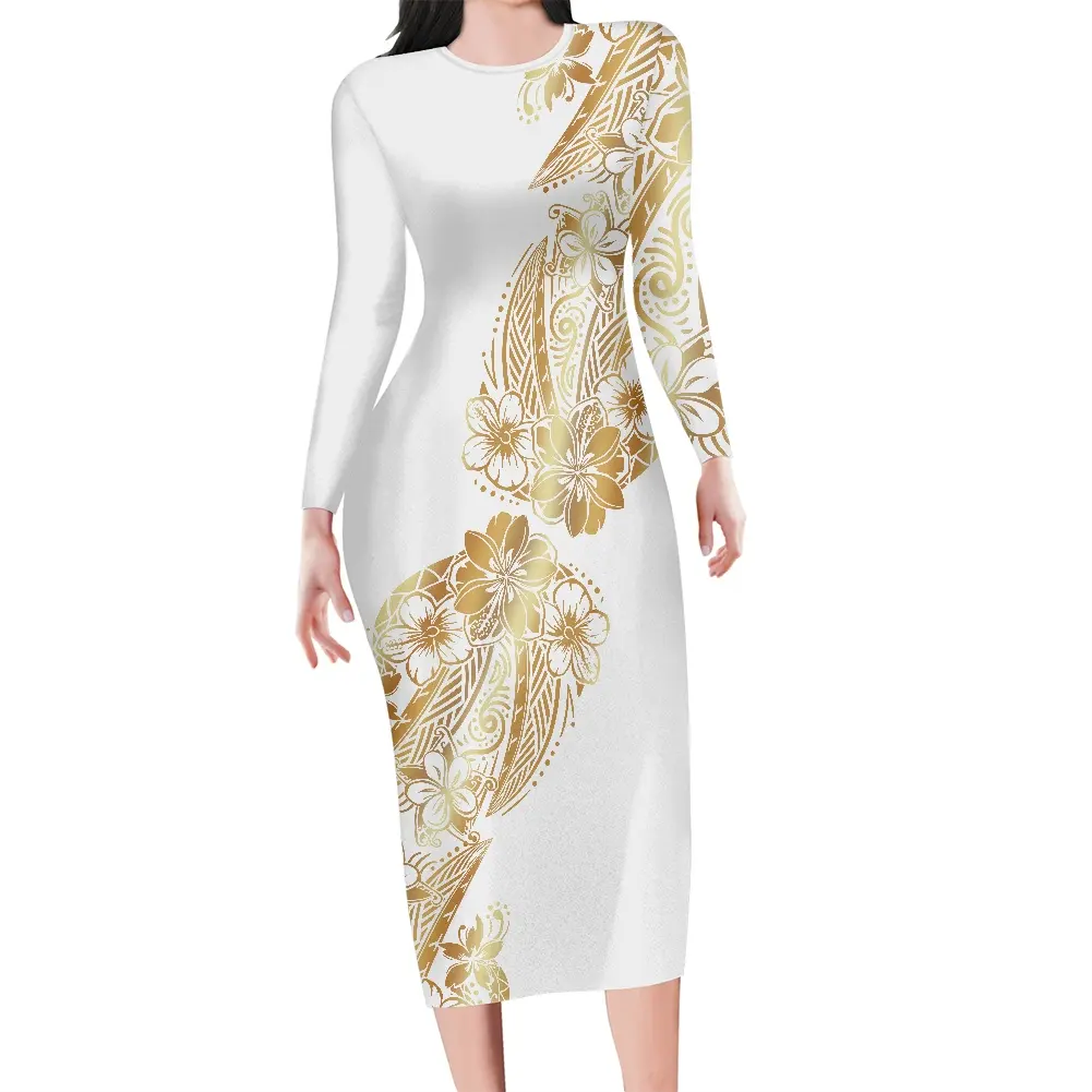 Big Size 5XL 6XL 7XL Women Bodycon Maxi Dresses Golden Polynesian Tattoo Dress Ladies Plus Size Apparel Dresses for Fat Women