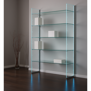 Estante de Exhibición de Vidrio Moderno 123x40xh220 con Iluminación LED, Mueble de Salón Blanco Brillante - Product Image 3