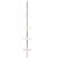 Étagère d'angle de douche à tension en acier inoxydable, 4 niveaux réglables, sans perçage, avec crochets et barre porte-serviettes, gain de place