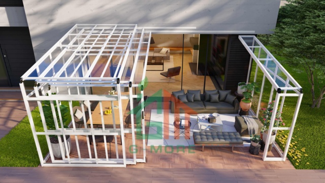Outdoor Wall-Leaning Sunroom Retractable Sliding Aluminum PC Panel Sunroom Container House