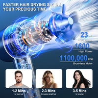 Secador de Pelo Iónico Profesional de 110,000 RPM con Pantalla LED, Motor BLDC sin Escobillas de Alta Velocidad para un Secado Rápido