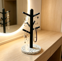 Support à bijoux en métal en forme d'arbre avec base en terrazzo, organisateur de rangement pour comptoir de cuisine, porte-tasses de comptoir