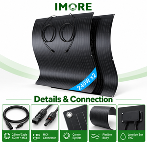 แผงโซลาร์เซลล์แบบยืดหยุ่น 240W โมโนคริสตัลไลน์ น้ำหนักเบา พับงอได้ สำหรับรถบ้าน แคมป์ปิ้ง เรือยอชท์ หลังคา ระเบียง บ้าน สวน และงาน DIY - Product Image 4