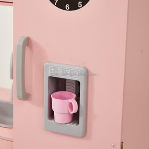 Cuisine de jeu pour enfants en bois rose vintage de luxe avec réfrigérateur, micro-ondes, cuisinière et évier vintage, ensemble de cuisine d'imitation haut de gamme - Product Image 5