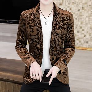 Mens <strong>Velvet</strong> Suit <strong>Jackets</strong> Korean Slim Fit Velour Jacquard Coat <strong>Dinner</strong> Outfits Wedding Tuxedo Party Clothes Casual Blazer - Product Image 2