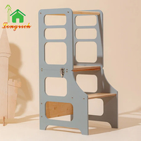 Tabouret d'apprentissage Montessori 3-en-1 pliable en bois, tour de cuisine transformable avec toboggan, mobilier moderne intérieur/extérieur pour chambre