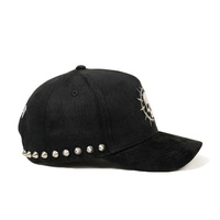Casquette de baseball punk en coton à 5 panneaux, broderie de crâne personnalisée, rivets cloutés, casquette snapback gothique urbaine réglable, vente en gros OEM