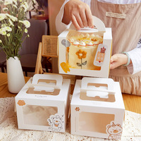 Boîte à gâteau en mousse en PVC mat laminé recyclable, 4 pouces, portable, avec fenêtre transparente, 16x16x12cm, blanche