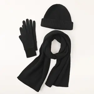 % 100% yün kadın kızlar kış sıcak eşarp şapka ve eldiven setleri özel tasarımcı moda bayan örme yün bere eşarp eldiven takım elbise