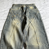 YAXI OEM Jeans Baggy Vintage Délavé et Déchiré, Coupe Ample avec Panneaux Désstructurés pour Homme