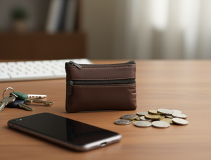 Portamonete in Vera Pelle con Tre Cerniere, Portafoglio Unisex Minimalista da 7 Pollici con Fodera in Poliestere - Product Image 2