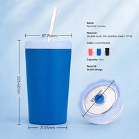 Tumbler Stainless Steel Dinding Ganda 14oz Dengan Tutup Motif Bunga Sedotan Bebas BPA Mug Kopi Vakum Terisolasi Logo Kustom Cangkir Air Perjalanan