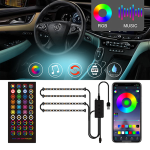 RGB para <span class=keywords><strong>Bluetooth</strong></span> controlado 4PCS 12V Auto Atmosphere <span class=keywords><strong>LED</strong></span> <span class=keywords><strong>Strip</strong></span> Light Kit Conectividad USB App Car Interior Underdash Lighting - Product Image 4