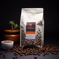 Sacs d'emballage personnalisés à fond plat pour grains de café et sucre, pochettes verticales à soufflets latéraux avec valve, placage aluminium, plastique PE, fermeture éclair supérieure pour