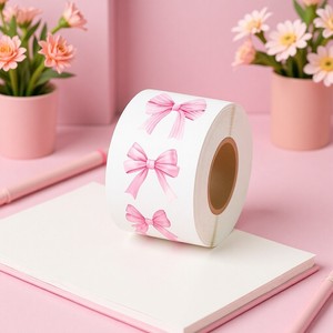 Pegatinas de Lazo Rosa de 2.5cm, 500 Unidades/Rollo, Etiquetas Redondas Autoadhesivas de Papel Cobre para Sellado de Cajas de Regalo y Decoración - Product Image 1